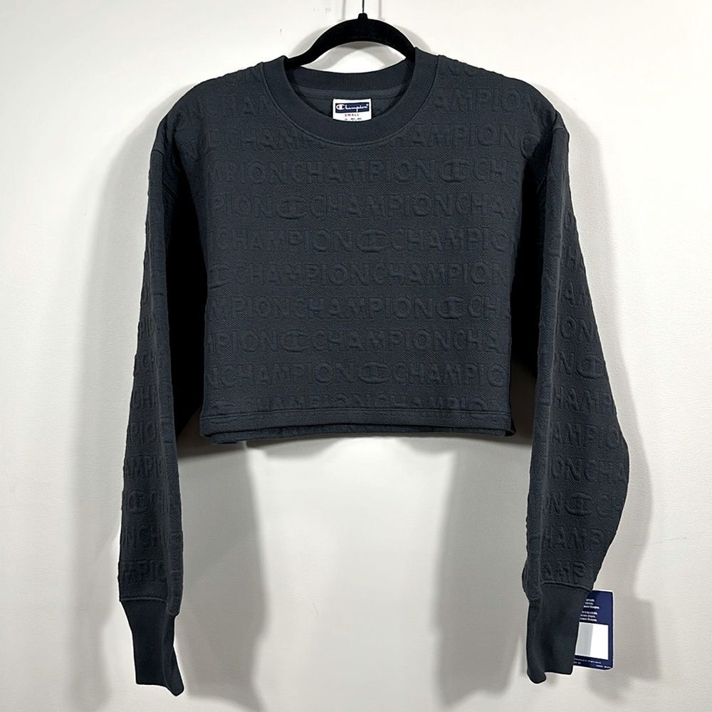 Champion NWT Boxy Oversized Women Crew Neck Black Sweatshirt Women Small
